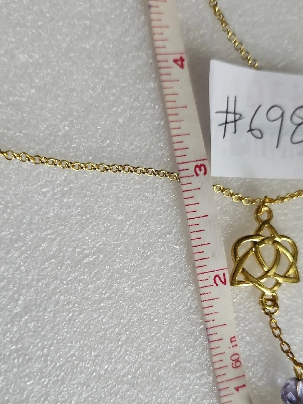 Hand Crafted Gold-Tone Celtic Knot Necklace with Lavender Bead Angel